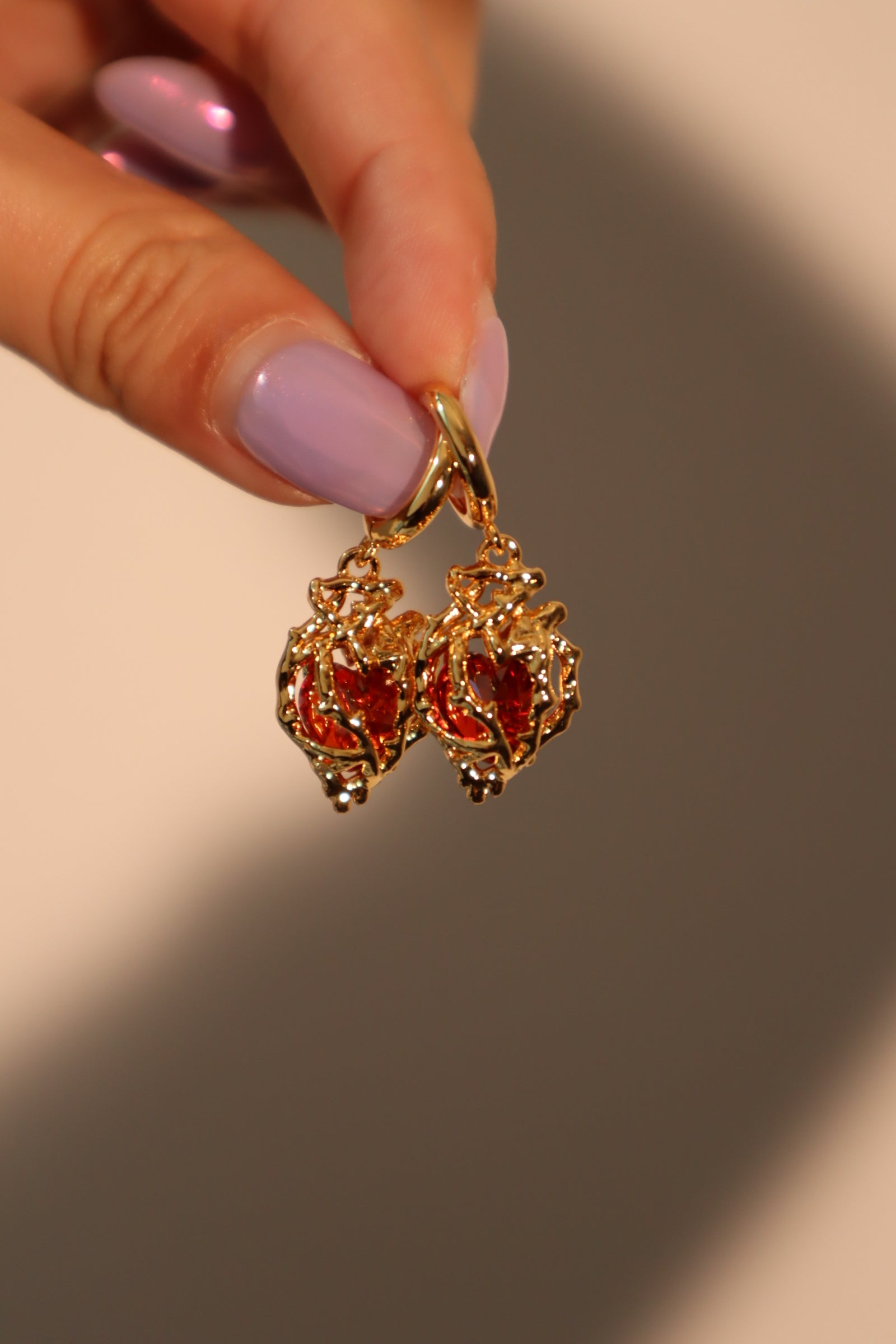 18K Gold Stainless Steel Red Heart Earrings